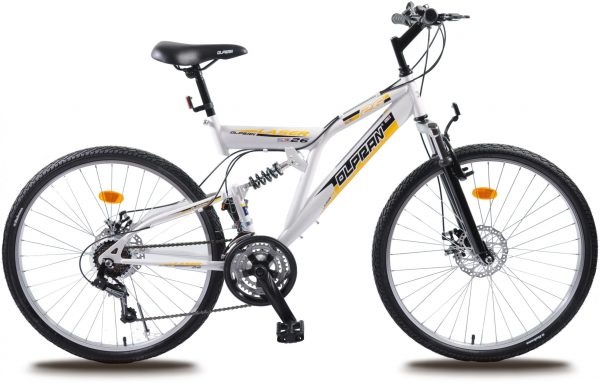 Celoodpružený horský bicykel biely