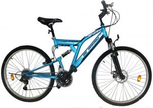 Celoodpružený horský bicykel tyrkysový